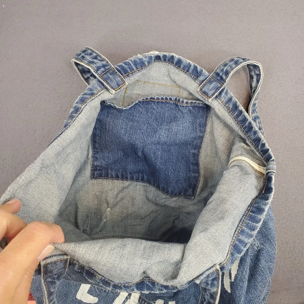 AMERICAN EAGLE Distressed Blue Jean Denim Shoulder Tote‎ Bag Logo Spellout